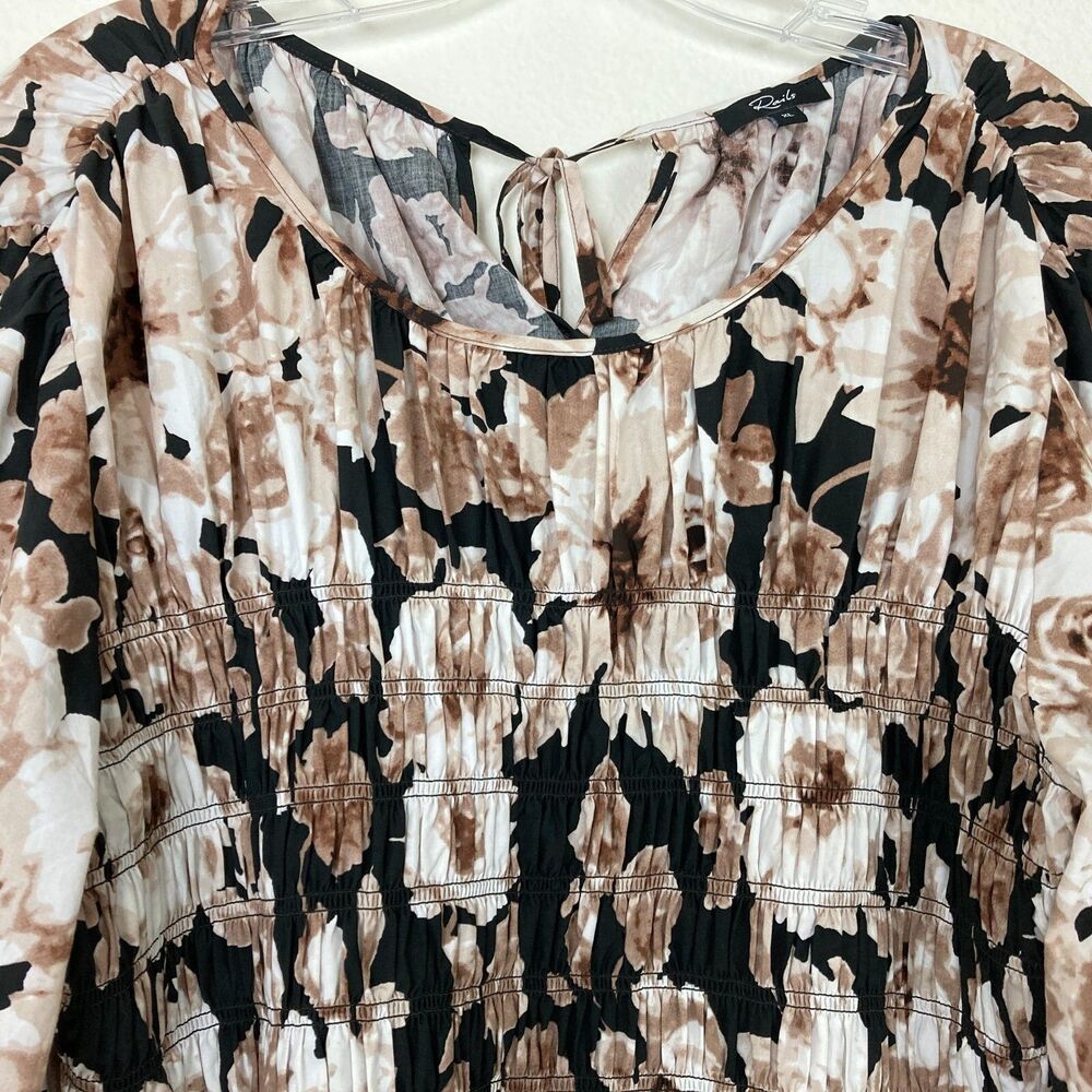 Rails Rosie Short Sleeve Top Size XL Sepia Roses Brown Smocked Peplum - Picture 4 of 11